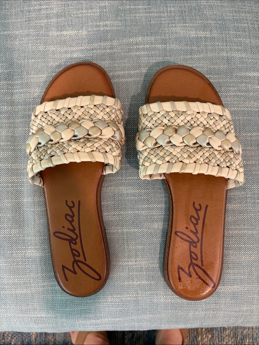 Zodiac Braided Slide Sandals in Beige and Brown